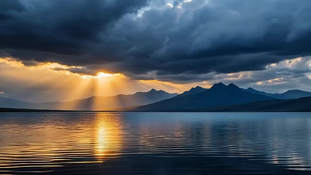 Storms empty of clouds send god rays through the mountain passes,